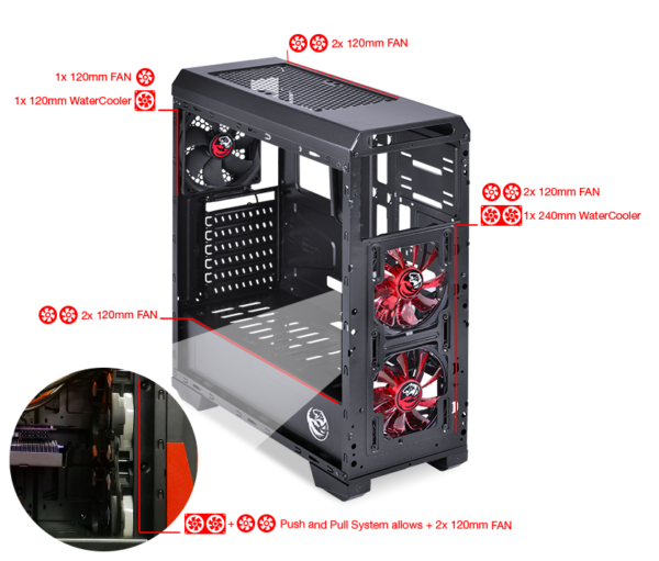 GABINETE CASE-VTIPTOVM3FCAF GAMING NEGRO/ROJO