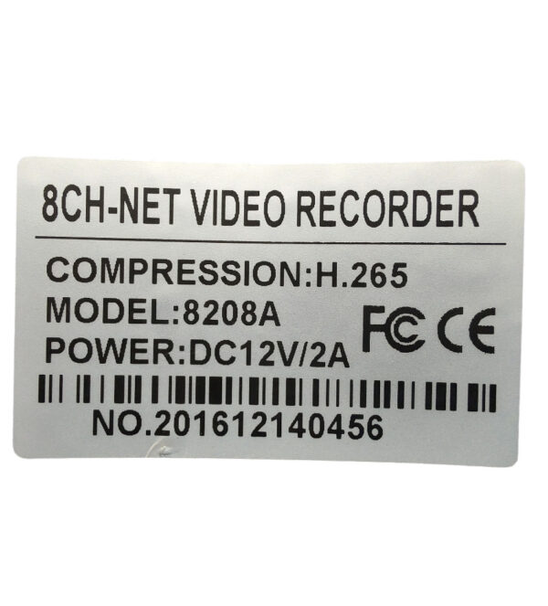 GRABADORA DE VÍDEO FICO NVR 08CH-NET H.265 MODELO 8208A