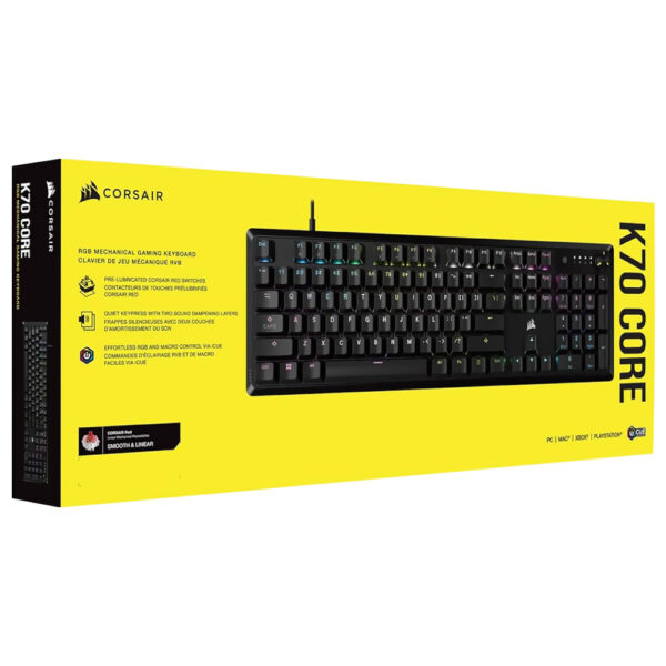 TECLADO GAMER USB CORSAIR K70 CORE MECHANICAL RGB RED INGLES